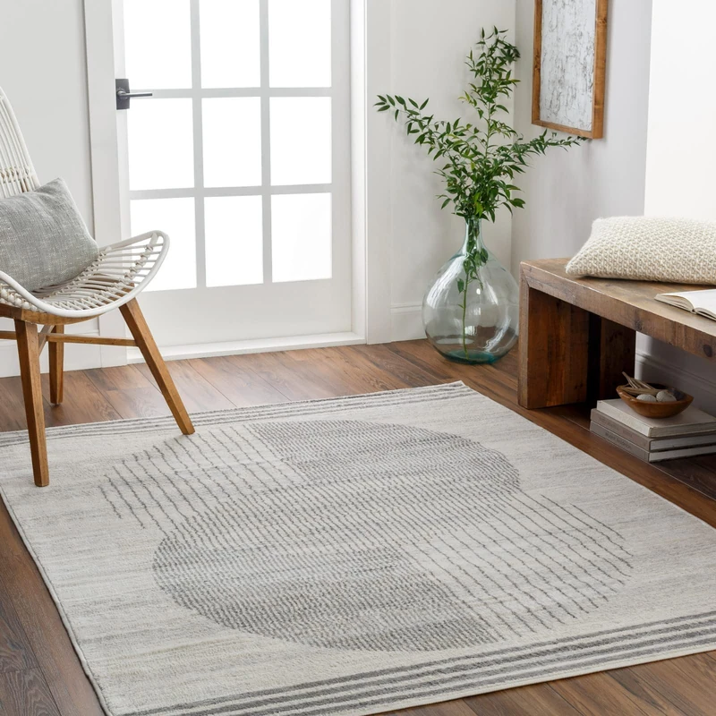 Livabliss Mombasa Geometric Rug - Scandi Area Rugs Living Room 200x274 cm, Dining, Kitchen - Neutral, Abstract Patterned Rugs, Boho Style, Easy Care Pile - Large Rug, Beige and Light Grey