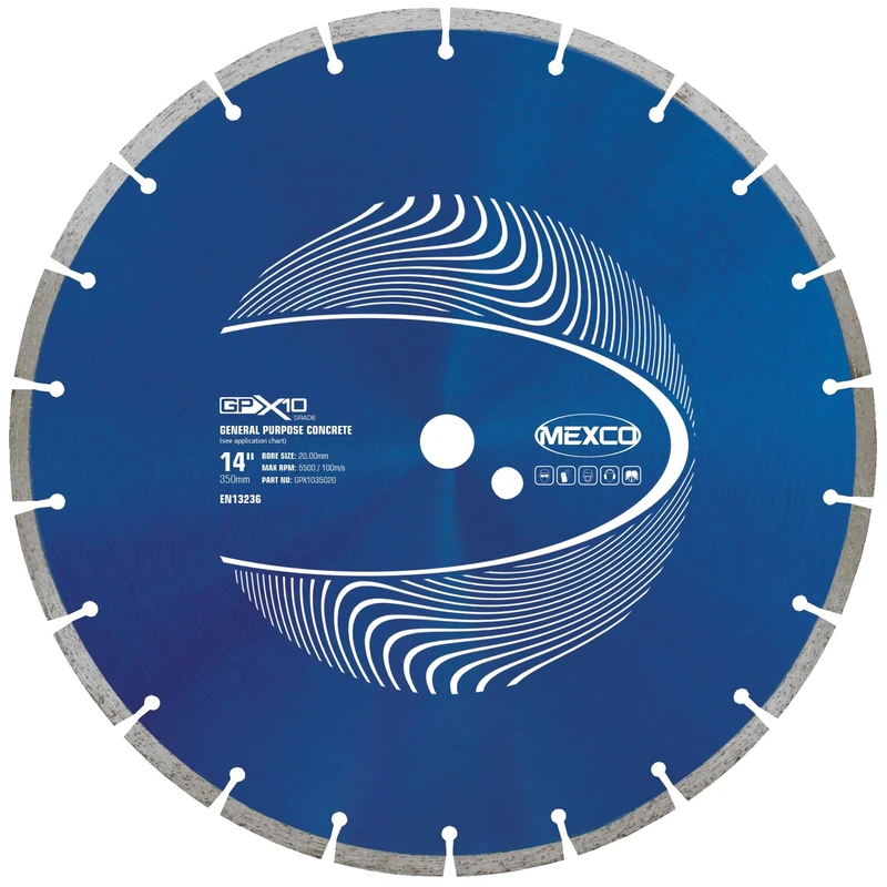 Mexco GPX10 General Purpose Concrete Diamond Blade, Cutting Disc for Non-Abrasive Building Materials - 350mm, 10mm Segment Height