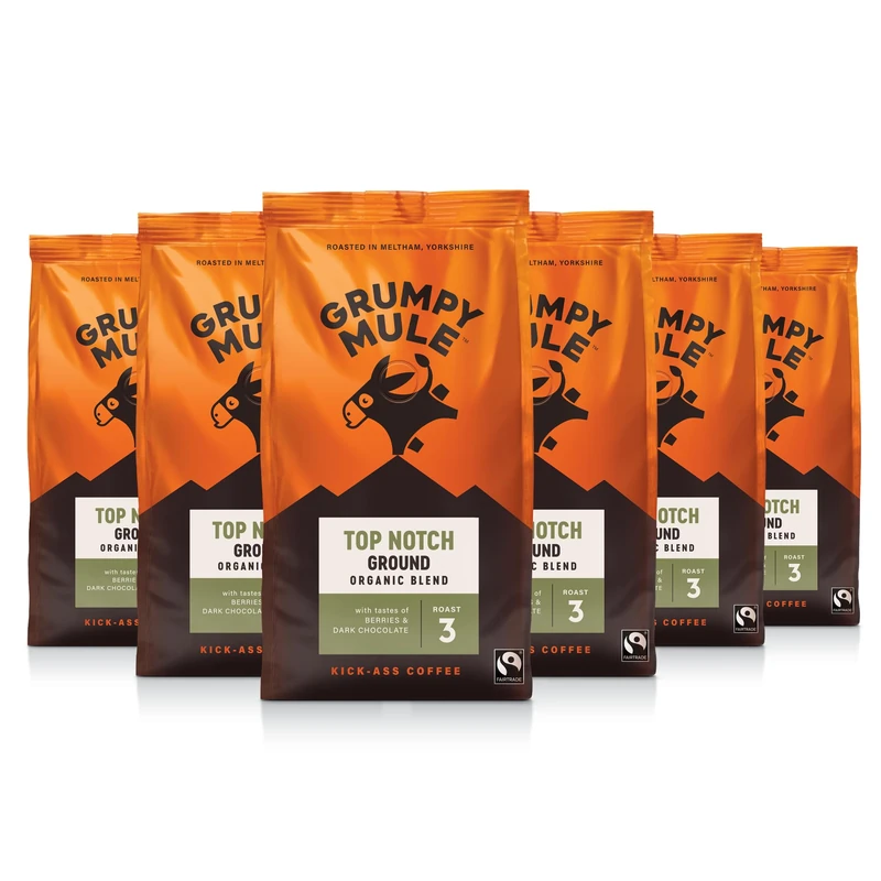 Grumpy Mule Top Notch Organic Blend Ground Coffee with notes of Berries and Dark Chocolate 200g (Pack of 6 - Total 1.2kg)