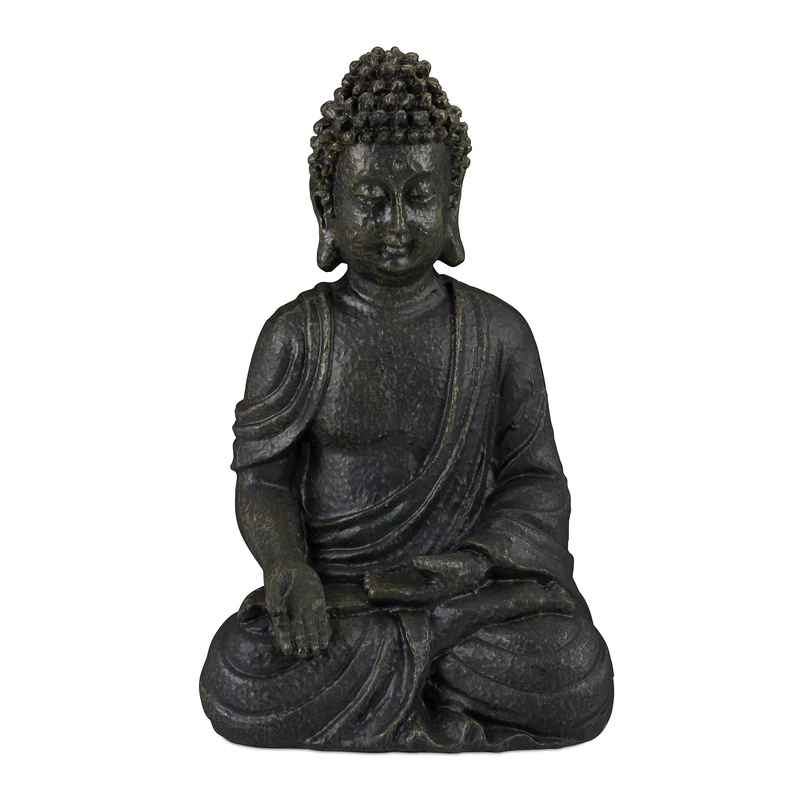 Relaxdays Buddha Ornament Sitting 30 cm high, Garden Decorative Figurine Weatherproof, Frost-proof, Dark Grey, Polyresin