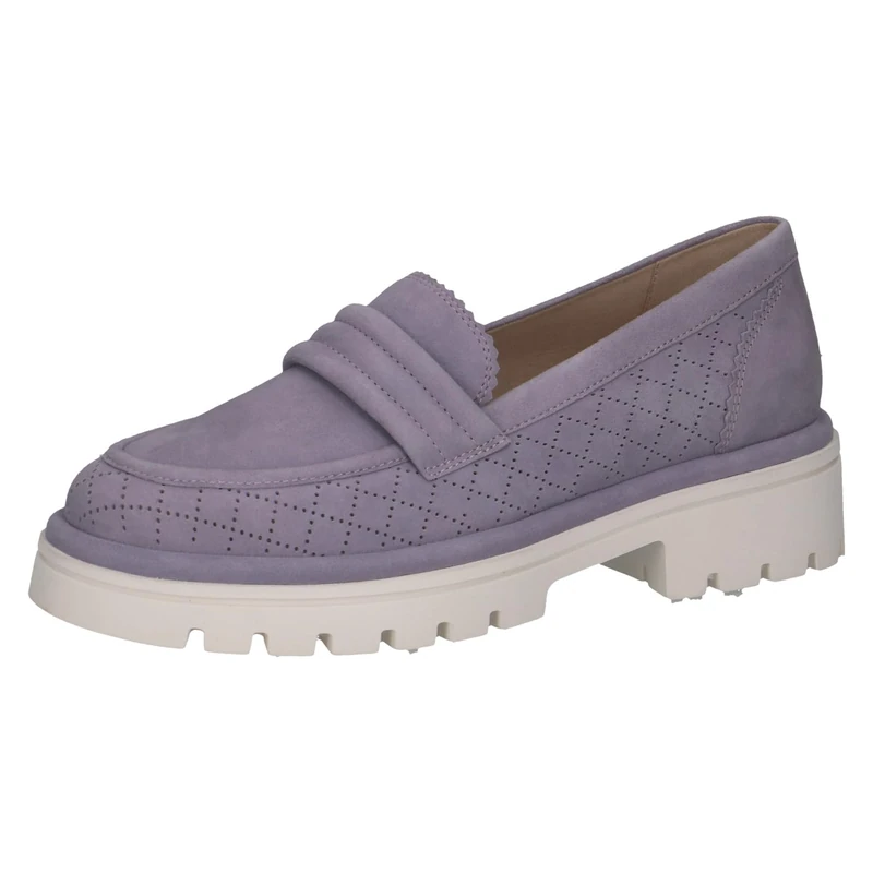 CAPRICE women's leather loafers with block heel, Purple (Lavender Suede), 6.5 UK