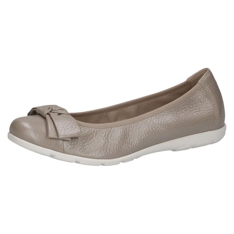 CAPRICE Women Ballet Flats Leather Bow, Beige (Taupe Per.Deer), 5 UK