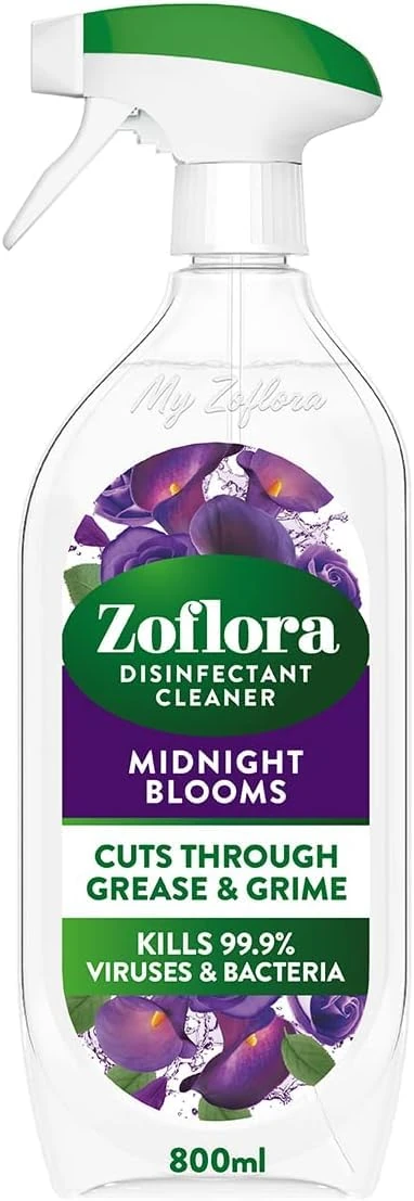 Zoflora Midnight Blooms Multipurpose Disinfectant Trigger Spray, 1 x 800ml, Floral Antibacterial Multi-Surface Cleaner, Pet-Friendly, Kills 99.9% of Bacteria & Viruses.