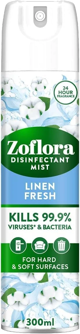 Zoflora Linen Fresh Air & Fabric Mist Spray, 1 x 300ml, Odour Eliminator, Long-Lasting Fresh Fragrance, Antibacterial & Multi-Purpose Freshener.