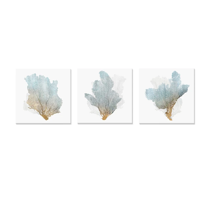 JAPO ART Delicate Coral Wall Decor for Bedroom Coastal Wall Art Home Decor Framed Sea Fan Pictures Nautical Prints Artwork for Bathroom Bedroom 16"x16"x3pcs