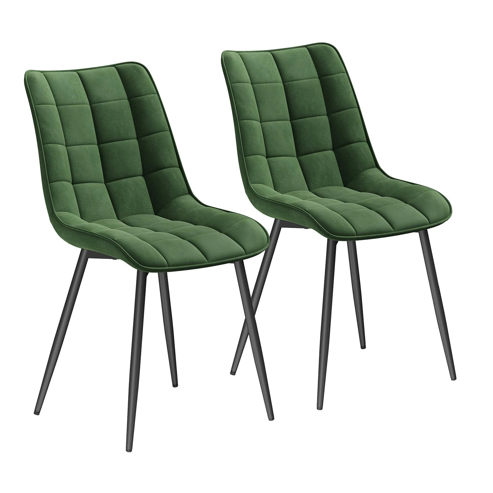 WOLTU Dining Chairs Set of 2 pcs Kitchen Counter Chairs Lounge Leisure Living Room Corner Chairs Dark Green Velvet Reception Chairs with Backrest and Padded Seat