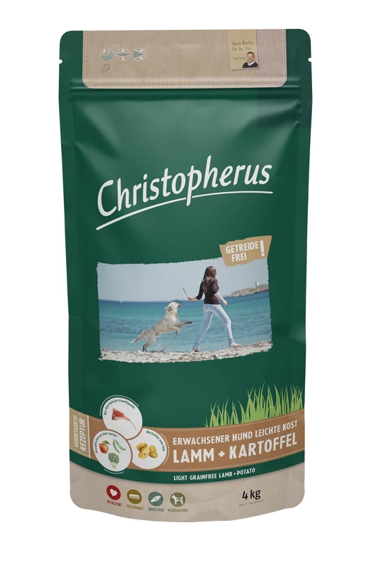 Christopherus Light Grainfree Full Adult Dog Food with Obesity or Low Activity, Dry Food, Lamb + Potato, Croquette Size 1 cm, Adult Dog 4 kg