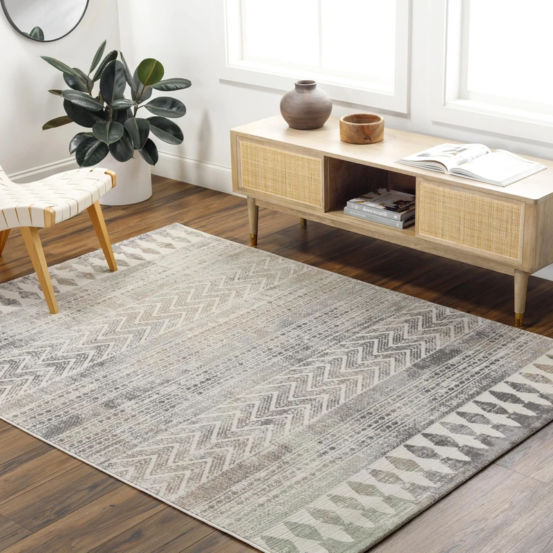 Livabliss Oslo Geometric Rug - Scandi Area Rugs Living Room 200x275 cm, Dining, Kitchen - Neutral, Abstract Patterned Rugs, Boho Style, Easy Care Pile - Large Rug, Charcoal, Brown, Cream