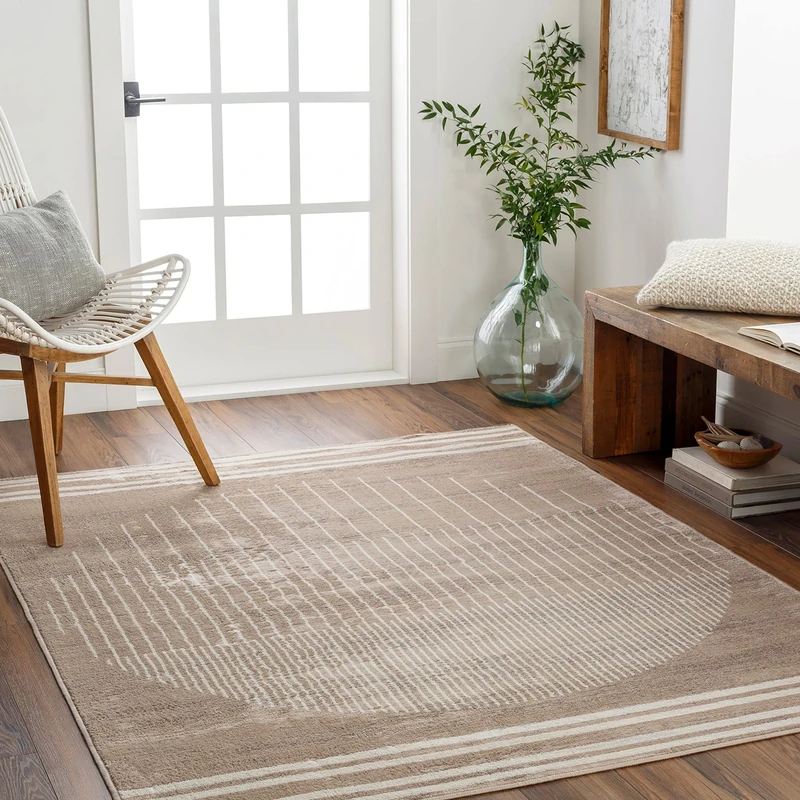 Livabliss Nairobi Geometric Rug - Scandi Area Rugs Living Room 200x274 cm, Dining, Kitchen - Neutral, Abstract Patterned Rugs, Boho Style, Easy Care Pile - Large Rug, Brown and Beige
