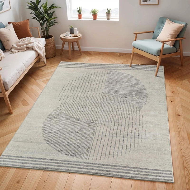 Livabliss Mombasa Geometric Rug - Scandi Area Rugs Living Room 160x216 cm, Dining, Kitchen - Neutral, Abstract Patterned Rugs, Boho Style, Easy Care Pile - Large Rug, Beige and Light Grey