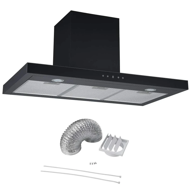 Cookology Designer Box Cooker Hood, Touch Control T Shaped Kitchen Extractor Fan & Ducting Kit (90cm, Black)