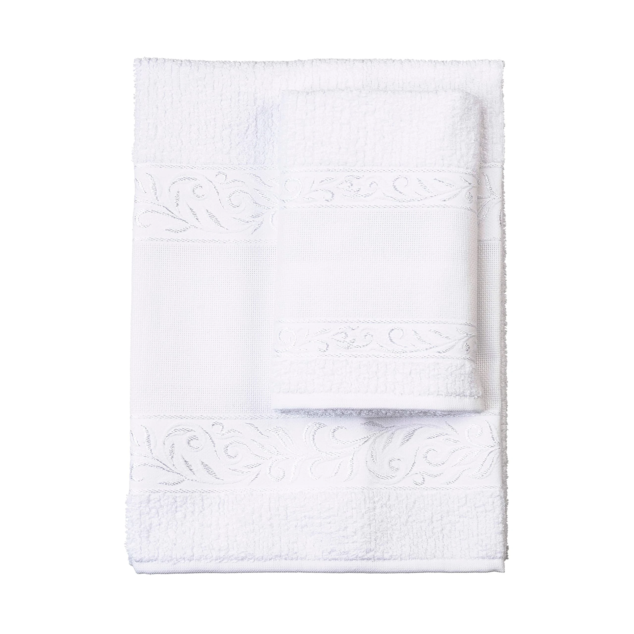 FILET - Guest Towel Set with Aida Insert to Embroider, Made of 100% Cotton Terry Towelling, Soft and Absorbent, Skin-Friendly, 100% Made in Italy, Solid Colour, White