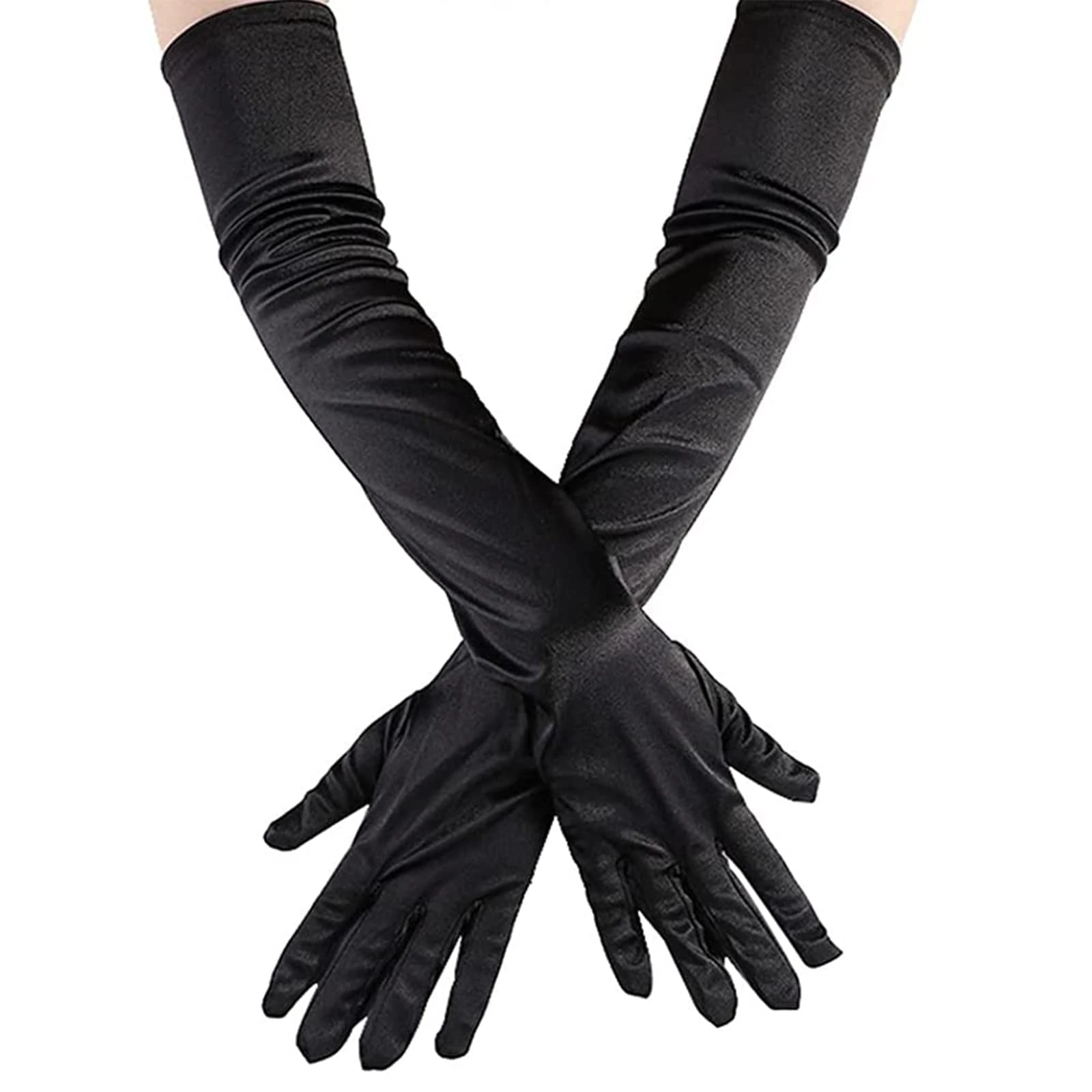 Long Black Gloves, Evening Opera Gloves Satin Elbow Gloves 1920s Style Prom Gloves Fancy Dress Gloves for Wedding Prom Opera (55 cm/20.5inch)