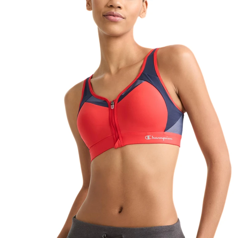 Champion Women's Motion Control Zip Sports Bra, Red Flame, 38DD