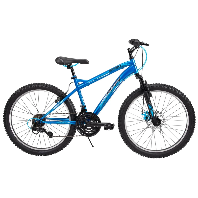 Huffy Extent Boys 24 Inch Mountain Bike, 18 Gears, Hardtail Bicyle Front Suspension, Durable Steel Frame, All-Terrain Tyres - Cobalt Blue