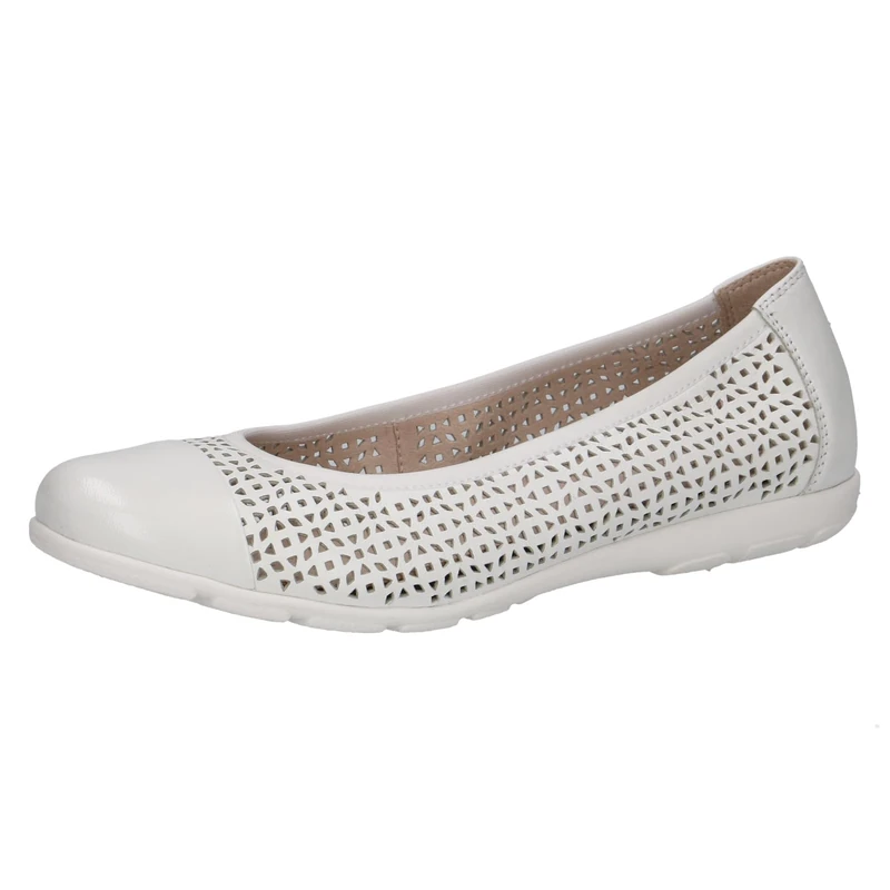 CAPRICE Women Ballet Flats Leather with Perforated Pattern, White (White Softnap.), 6 UK