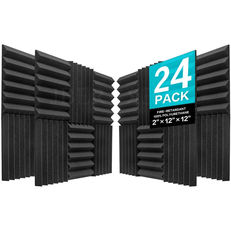 JBER 24 Pack Charcoal Acoustic Panels 5 X 30 X 30cm/2" X 12" X 12" Studio Foam Wedges Fireproof Soundproof Padding Wall Panels