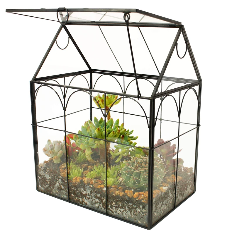 ElegantLife Succulent Terrarium，House Shape Handmade Succulent Pot With Top Swing Lid Planter Case For Fern Moss, Cacti, Air Plants (No Plant Included)