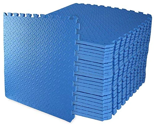 ComFy Mat Gym Flooring Mat, Foam Exercise Mats, Interlocking Puzzle EVA Floor Tiles, Non slip Rubber Cushion For Home Workout, Bonus Adhesives,24"X24"(60x60cm) Blue 20 TILES (80 Square Feet)