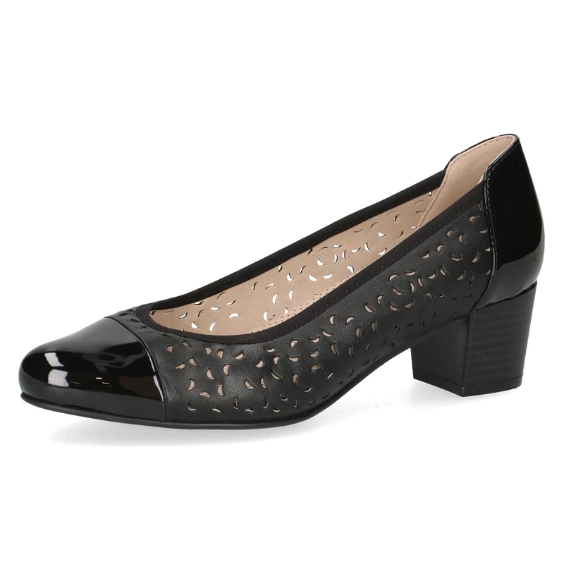 CAPRICE Comfort Women's Patent Pumps with Perforated Design, Black (Black Comb), 5 UK - Image 1