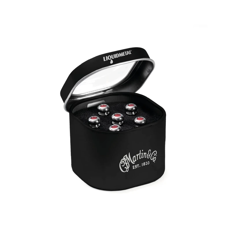 C.F Martin Bridge Pins - Liquid Metal - Chrome/Red Inlay - 6 Tin