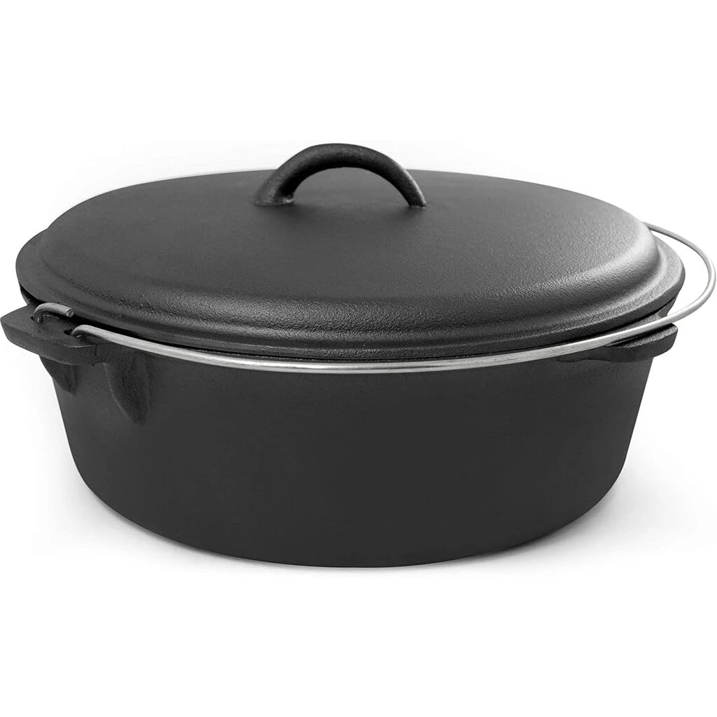 EXCELSTEEL 517 with Handle, Perfect for Home Cooking and Outdoor Fireside Camping 6 QT Cast Iron Dutch Oven, Black