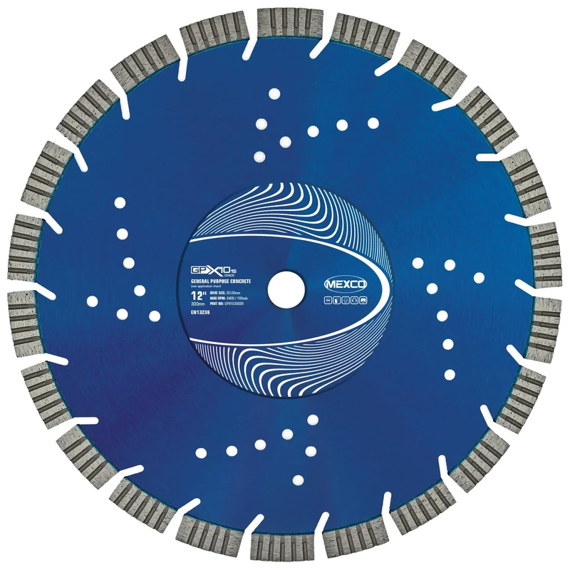 Mexco GPX10-15 General Purpose Concrete Diamond Blade, Cutting Disc for Non-Abrasive Building Materials - 300mm, 15mm Segment Height