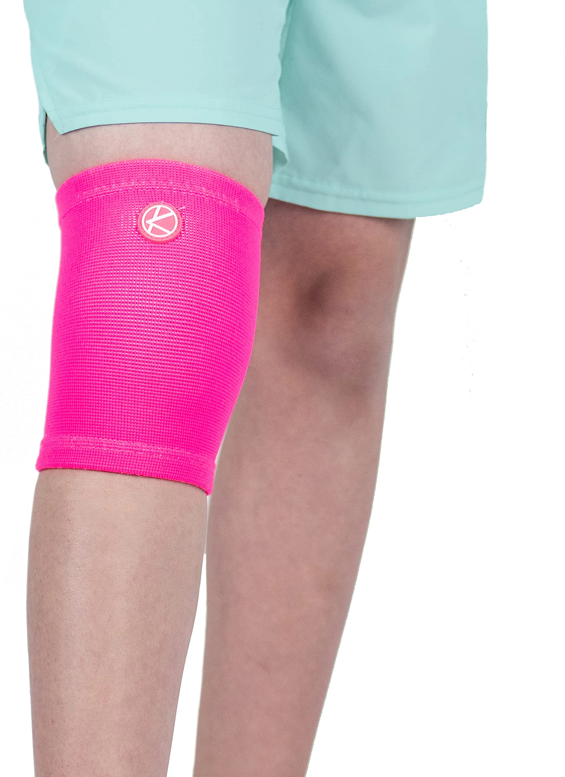 KARM Kids Knee Support Sleeve - Childs Knee Compression Sleeve for Children - Girls & Boys | Junior Knee Support for Sports & Football & Joint Pain & Knee Conditions (Neon Pink)