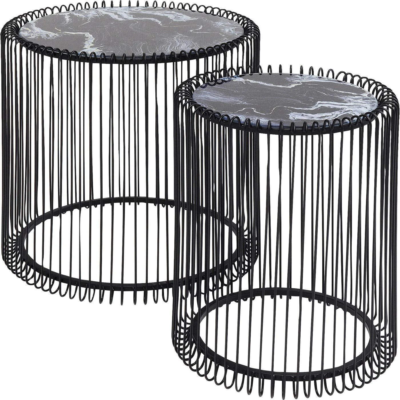 Kare Design Side Table Wire Marble Glass Black Ø44cm (2/Set)
