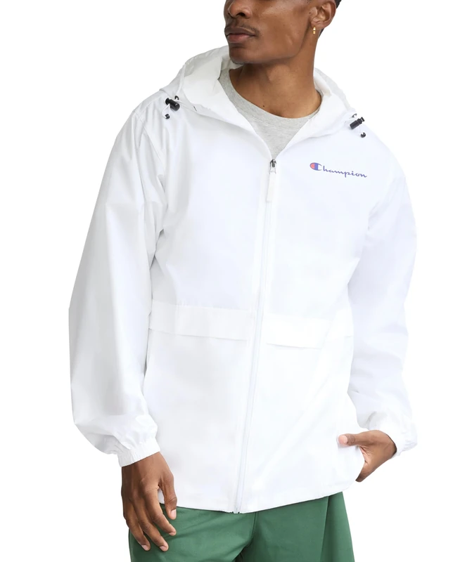 Champion Men's Full Zip Jacket, White Small Script, M