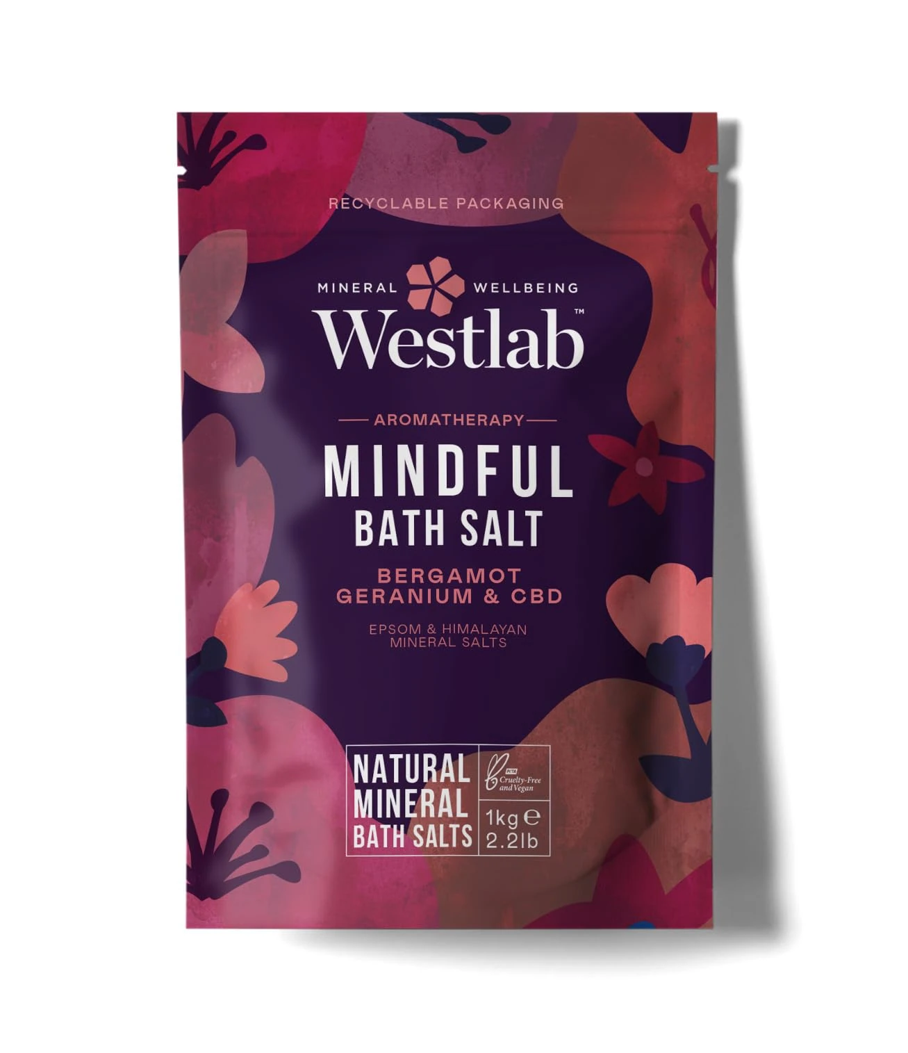 Westlab Mindful CBD Bath Salts 1kg - Epsom & Himalayan Salts Infused with Bergamot, Geranium for Calming and Soothing, Guaranteed Purity.