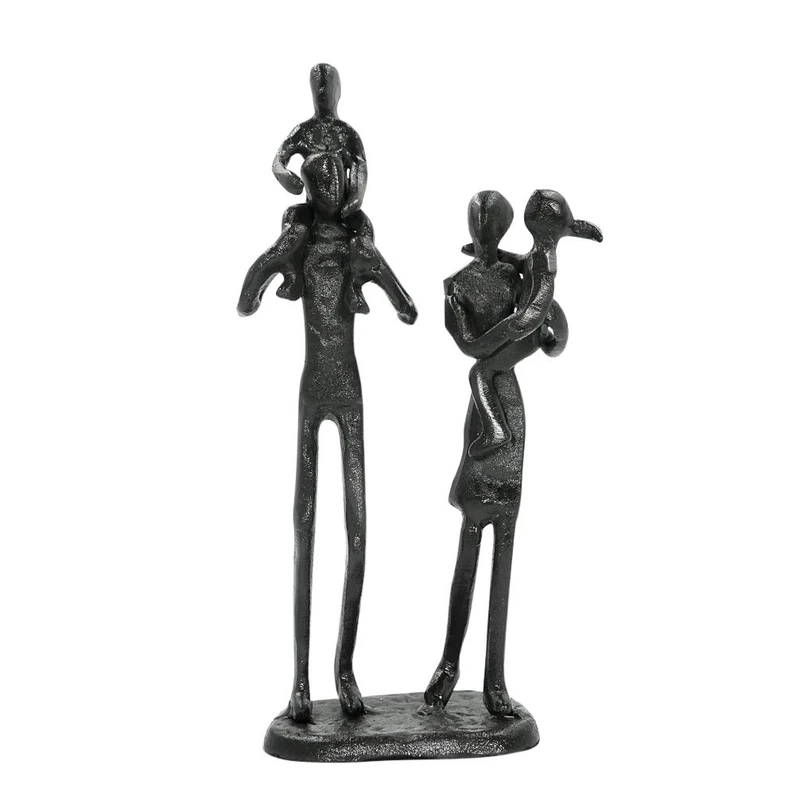 Dreamseden Rustic Family Figurines, Cast Iron Art Home Decoration Statue with Gift Card for Anniversary Birthday (Family of Four Carrying)