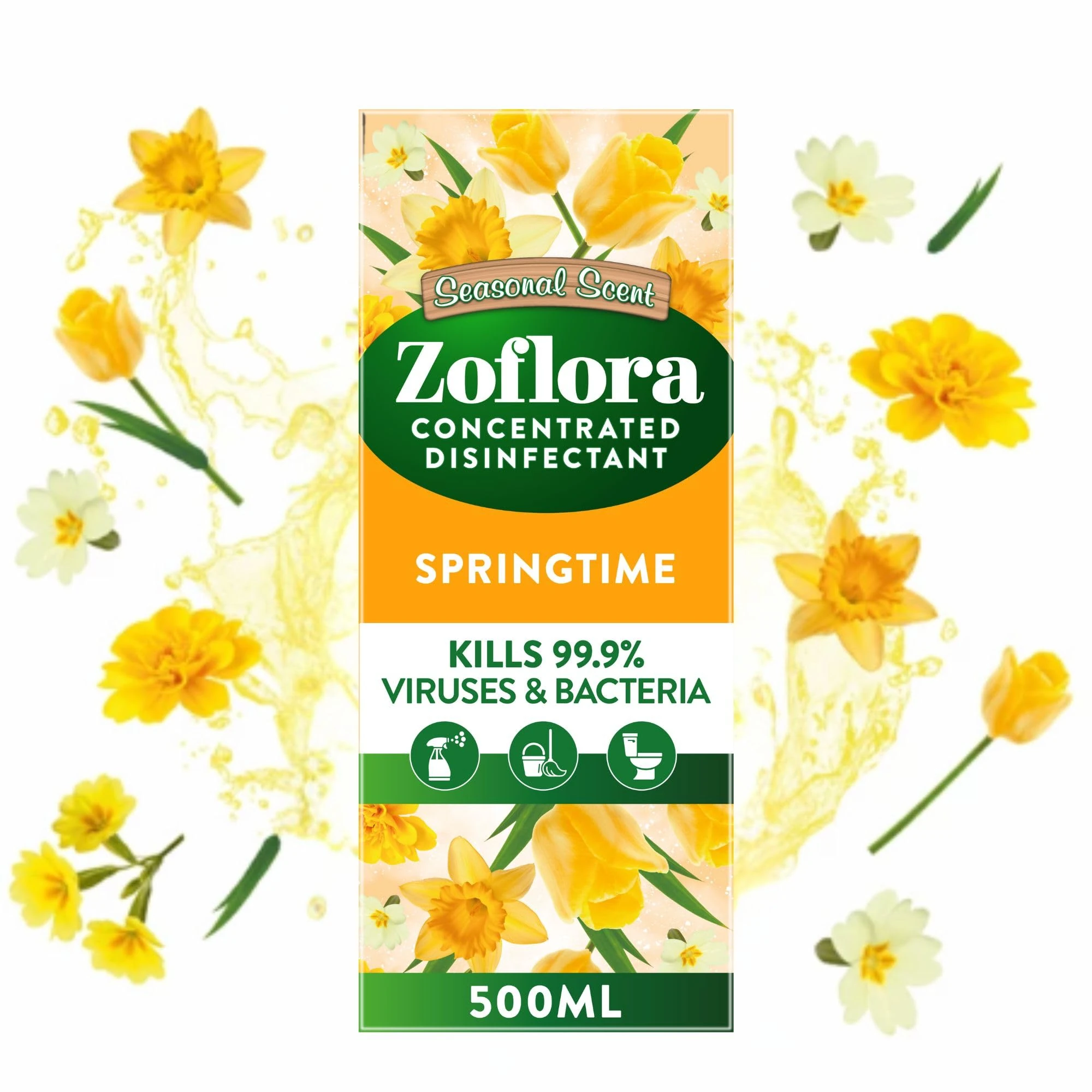 Zoflora Springtime Concentrated Multipurpose Disinfectant Liquid, 1 x 500 ml,Antibacterial & Multi-Surface Cleaner, Kills 99.9% of Bacteria & Viruses