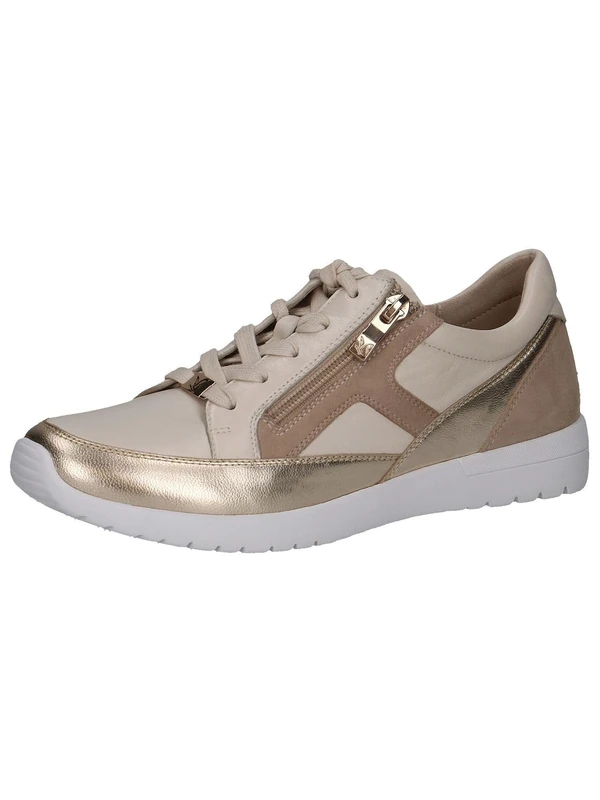 CAPRICE Women's Low-top Leather Sneakers with Zipper, Beige (Sand Comb), 6.5 UK