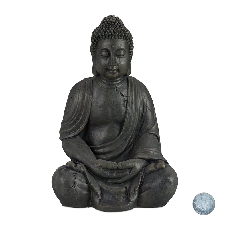 Relaxdays Buddha Ornament Sitting 70 cm high, Ceramic Decorative Figurine For Home and Garden, Weatherproof, Frost-proof, Dark Grey