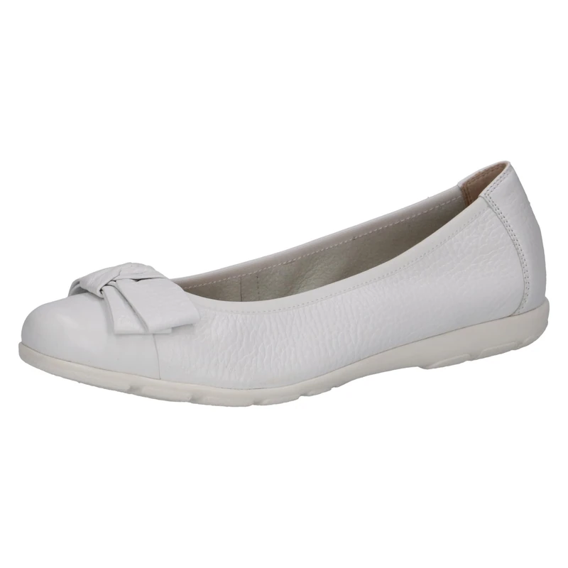 CAPRICE Women Ballet Flats Leather Bow, White (White Deer), 6.5 UK