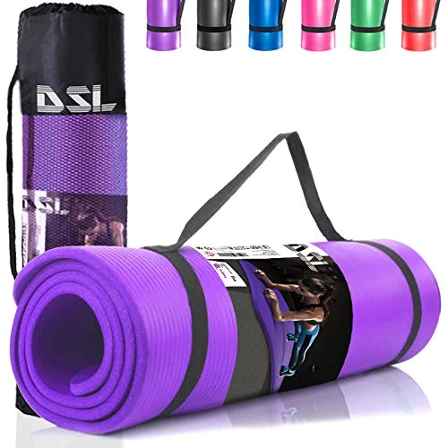 DSL 15mm Extra Thick Large 61 x 185cm Yoga Mat with Carry Handle Non Slip Gym Exercise Fitness Pilates Workout Mat Black/Blue/Purple/Pink/Green/Red (Purple)