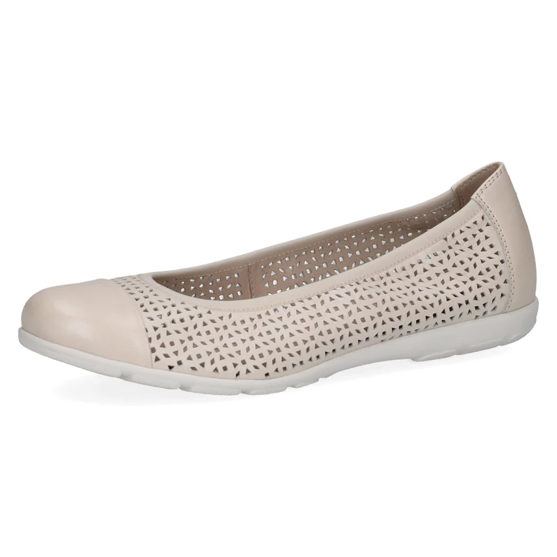 CAPRICE Women Ballet Flats Leather with Perforated Pattern, White (White Softnap.), 6.5 UK
