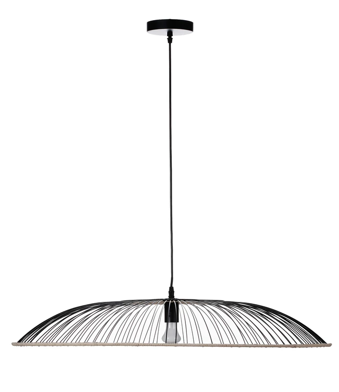 LUSSIOL Suspension, 60 W, Black Metal/Rattan