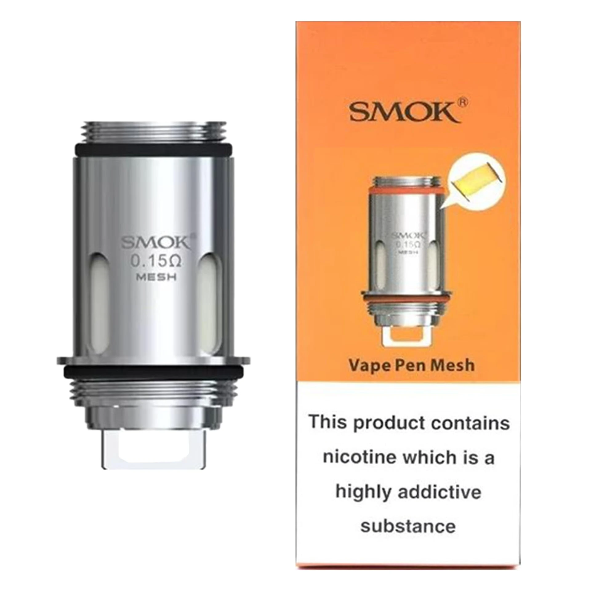 SMOK Vaping Pen Replacement Coils, Mesh, 0.15 Ohm, Enhanced Flavour and Vapour Production, Works with VapePen 22 Kit, VapePen V2 Kit, SMOK Vaping Coils, Pack of 5, No Nicotine