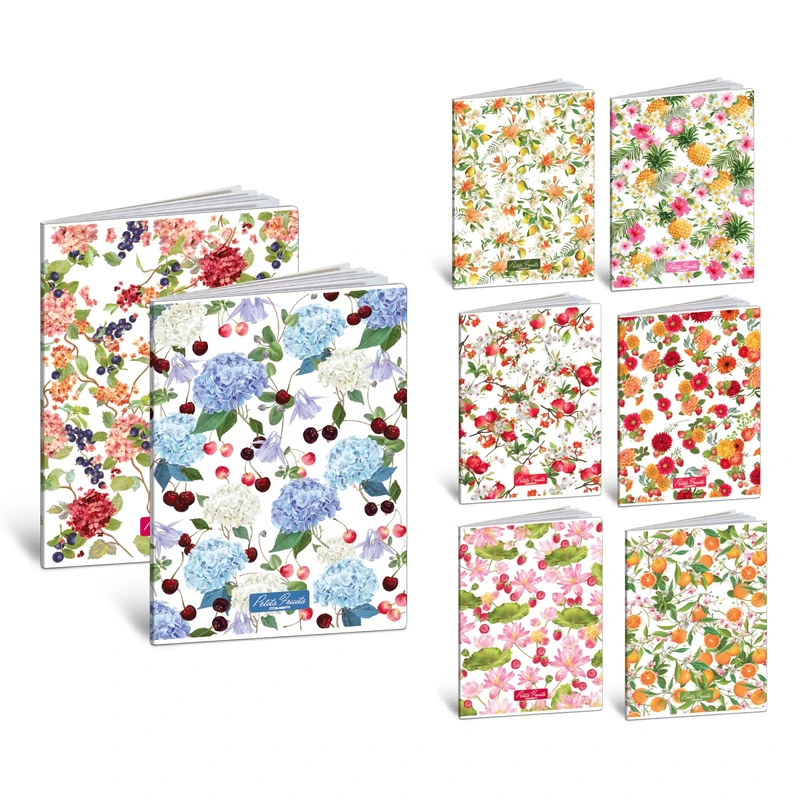 Blasetti One Color PETIT FRUITS Notebook A4 Maxi Notebooks with Jolly Page, Pack of 10, 80g Paper, Monochrome Cover - 0Q Ruling, 2nd - 3rd Grade Square, 5mm