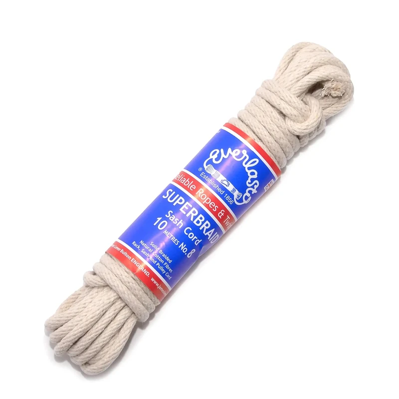 Everlasto UK Made 'Superbraid' Solid Braided Natural Cotton Sash Cord - No.7 (6MM) (100M)