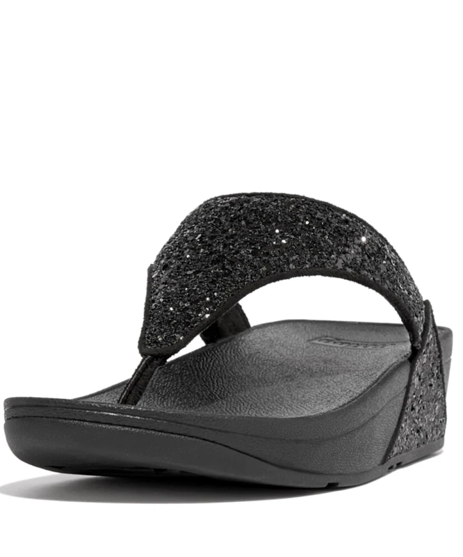 Fitflop Women's Lulu Glitter Flip Flops, Toe-Post Sandals, Comfortable with Natural Arch Support - Black Glitter - 3 UK