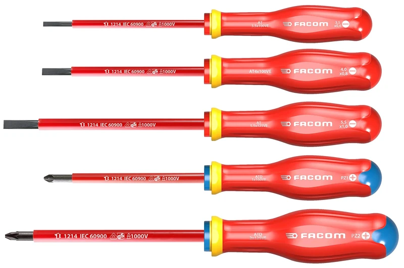 FACOM Screwdriver Set, Red, 5 Pieces (Type 1)