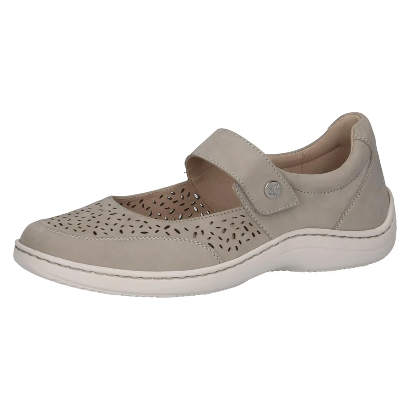 CAPRICE Comfort Women's Leather Ballet Flats with Strap, Gray (Lt.Grey Nubuc), 6.5 UK