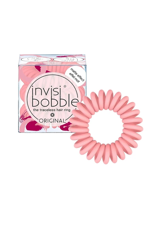 Invisibobble Original Elastic Hair Elastic Matte Pink x 3 I Spiral Elastic for Women and Men, Streak-Free Hair Elastics