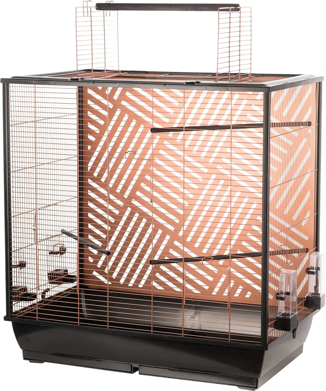 Flamingo Bird Cage - Aviary Birds - Parakeet Cage Siri Copper - 78 x 48 x 100 cm - 4 Perches & 4 Bowls, 5 Flaps + Roof Opening, Double Drawers, Decorative Back Panel