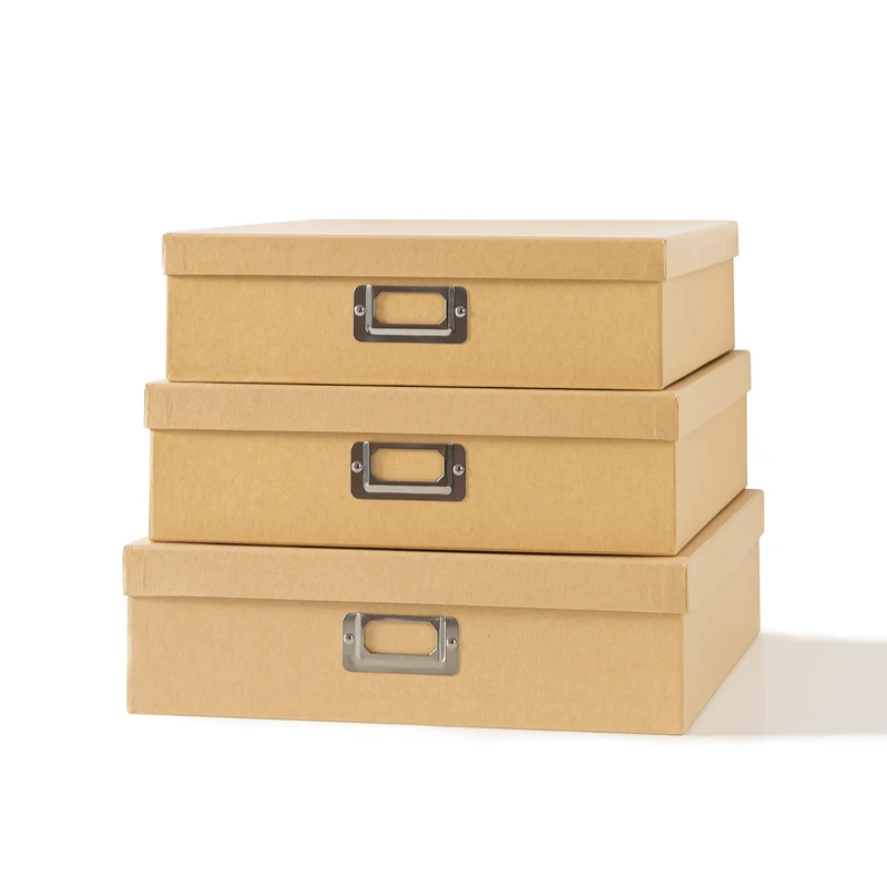Soul & Lane SLPR Decorative Storage Craft Paper Cardboard Boxes (Set of 3, Just the Basics) | Nesting Gift Boxes with Lid for Keepsake Toys Photos Memories Closet Nursery Office Bedroom Decoration