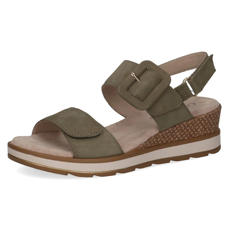 CAPRICE Women Sandals Heeled Leather with Footbed, Green (Olive Nubuc), 5 UK