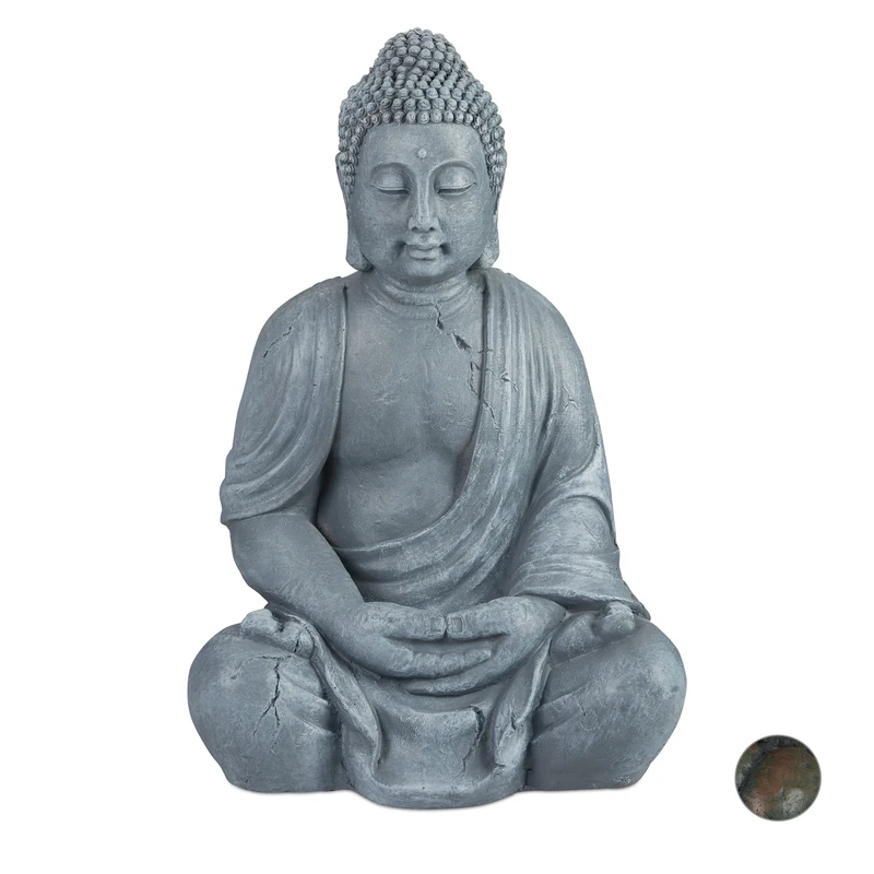 Relaxdays Buddha Ornament Sitting 70 cm high, Ceramic Decorative Figurine For Home and Garden, Weatherproof, Frost-proof, Light Grey, Polyresin